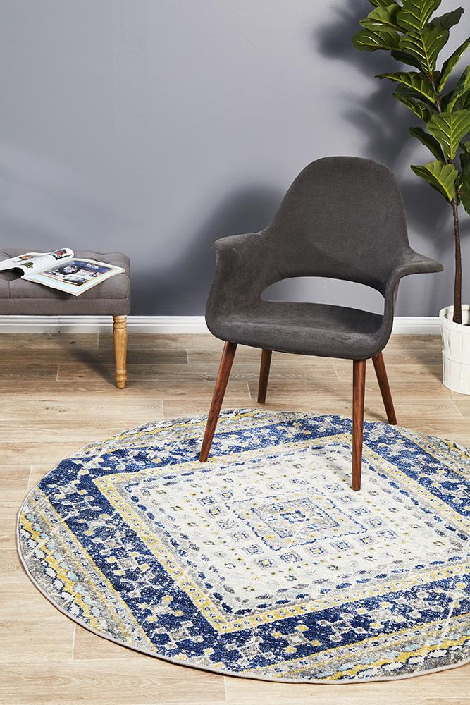 Babylon 203 Navy Round Rug