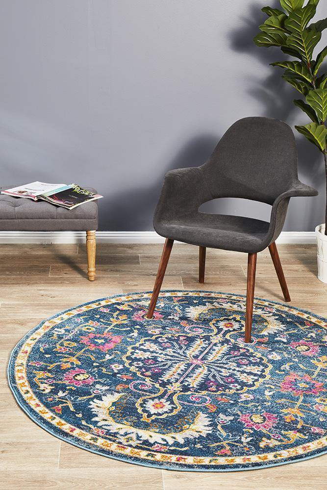 Babylon 209 Navy Round Rug - Cozy Rugs Australia
