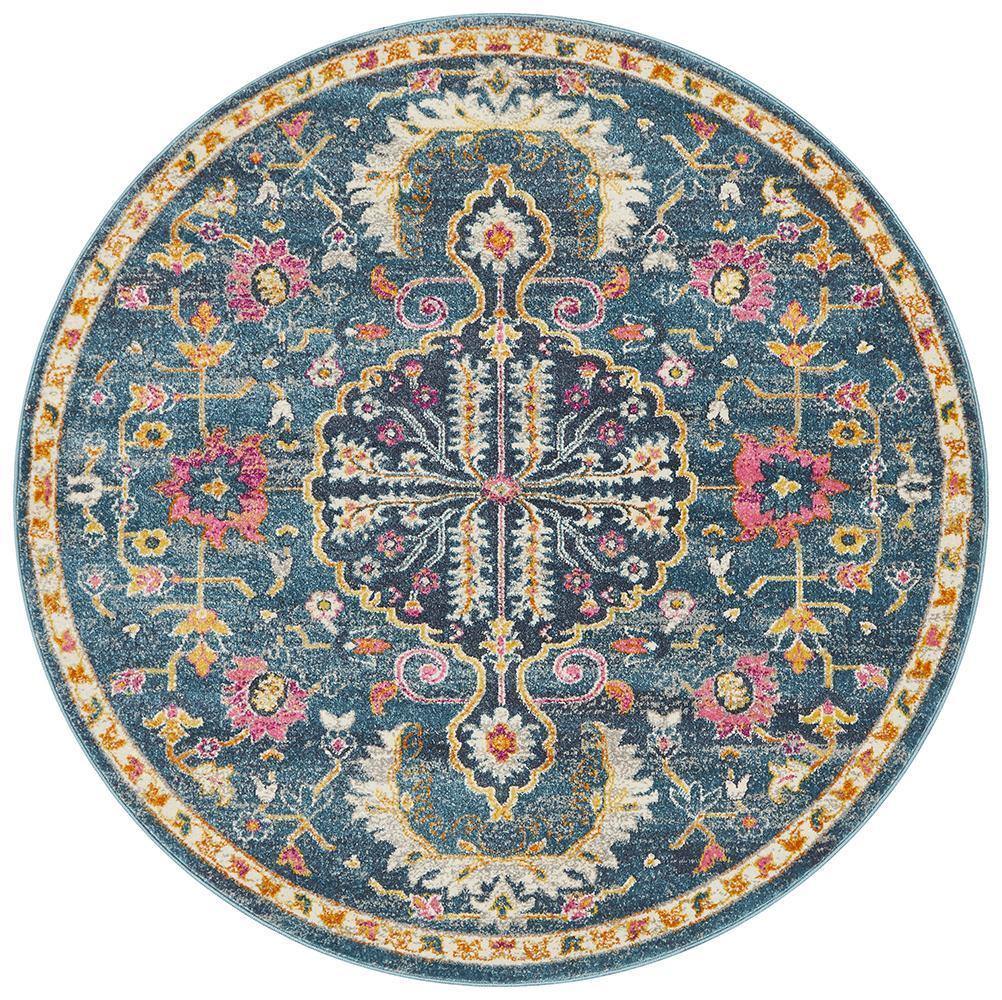 Babylon 209 Navy Round Rug - Cozy Rugs Australia