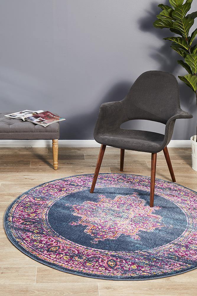 Babylon 211 Navy Round Rug - Cozy Rugs Australia