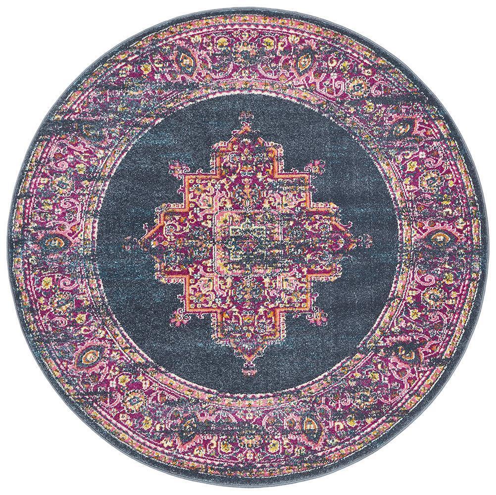 Babylon 211 Navy Round Rug - Cozy Rugs Australia