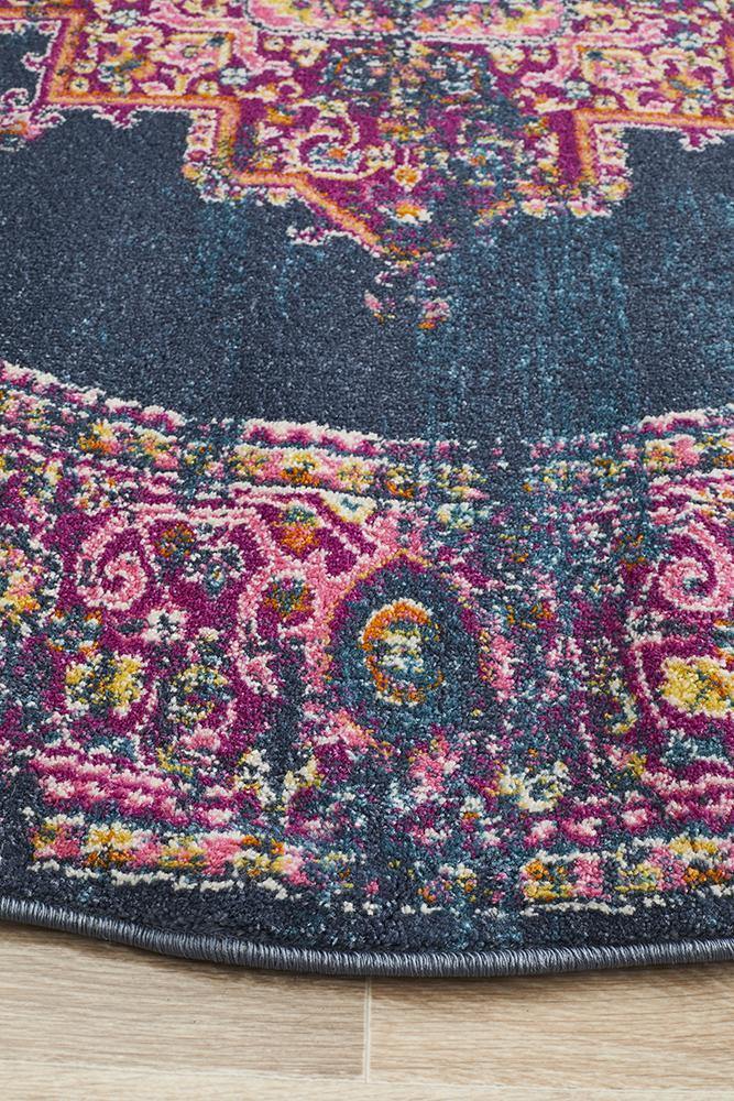 Babylon 211 Navy Round Rug - Cozy Rugs Australia