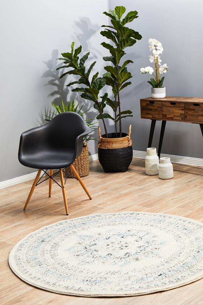 Century 922 White Round Rug - Cozy Rugs Australia