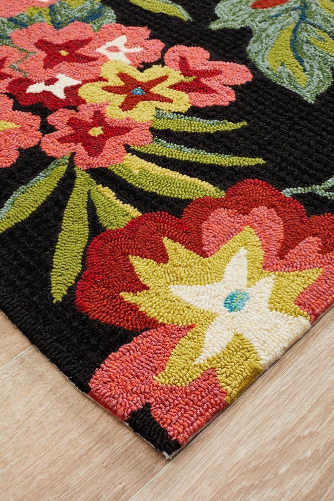 Copacabana Kelsey Bouquet Black Indoor Outdoor Rug - Cozy Rugs Australia