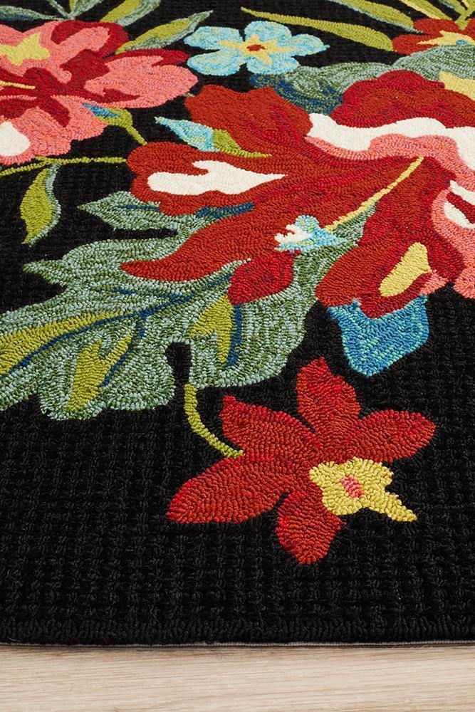 Copacabana Kelsey Bouquet Black Indoor Outdoor Rug - Cozy Rugs Australia