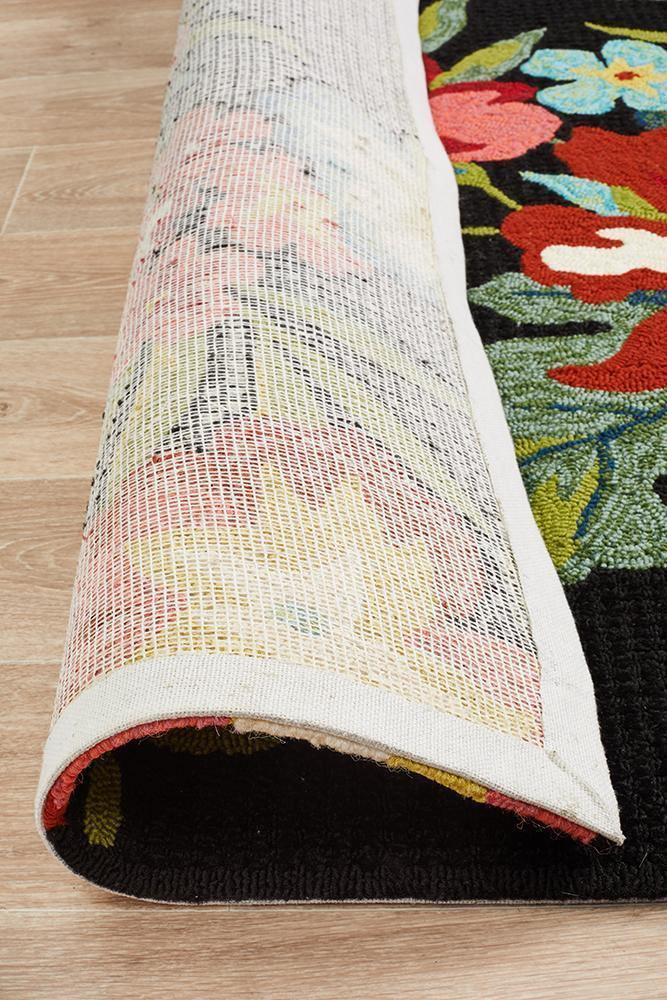 Copacabana Kelsey Bouquet Black Indoor Outdoor Rug - Cozy Rugs Australia