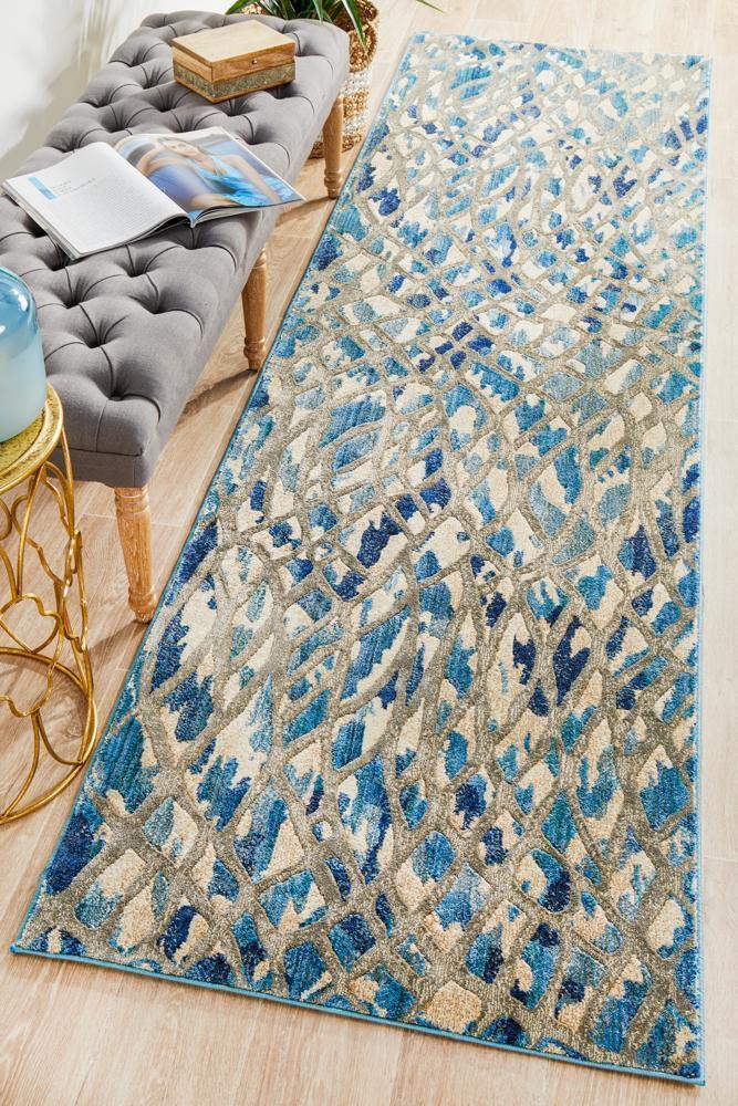 Dreamscape Ropes Modern Blue Runner Rug - Cozy Rugs Australia