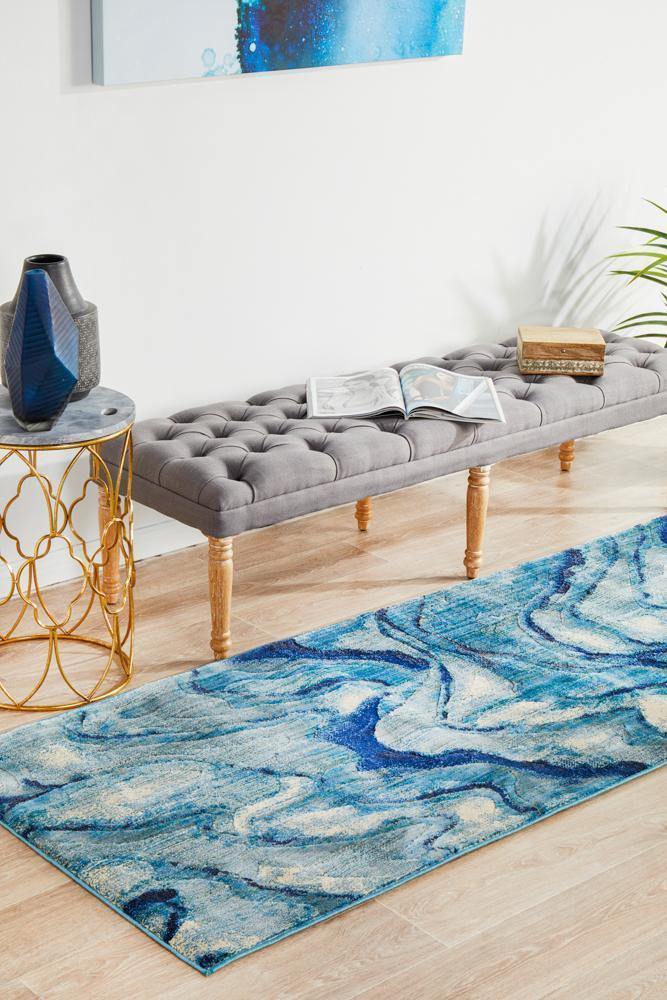 Dreamscape Waves Modern Indigo Runner Rug - Cozy Rugs Australia