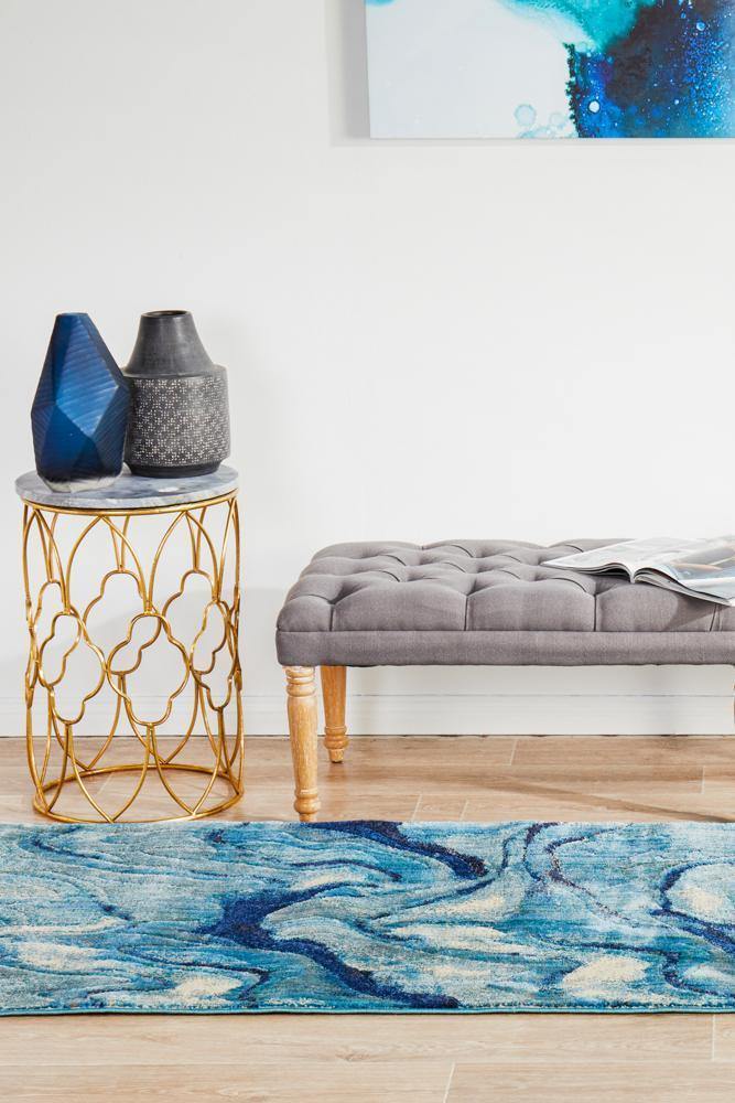 Dreamscape Waves Modern Indigo Runner Rug - Cozy Rugs Australia