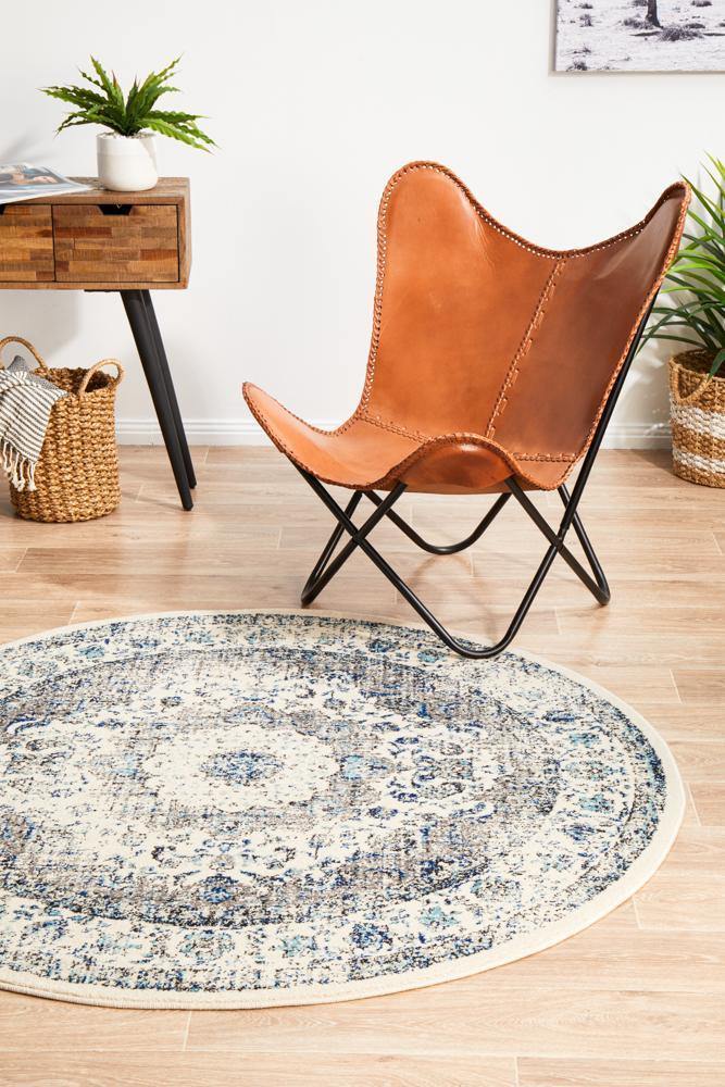 Evoke Mist White Transitional Round Rug - Cozy Rugs Australia