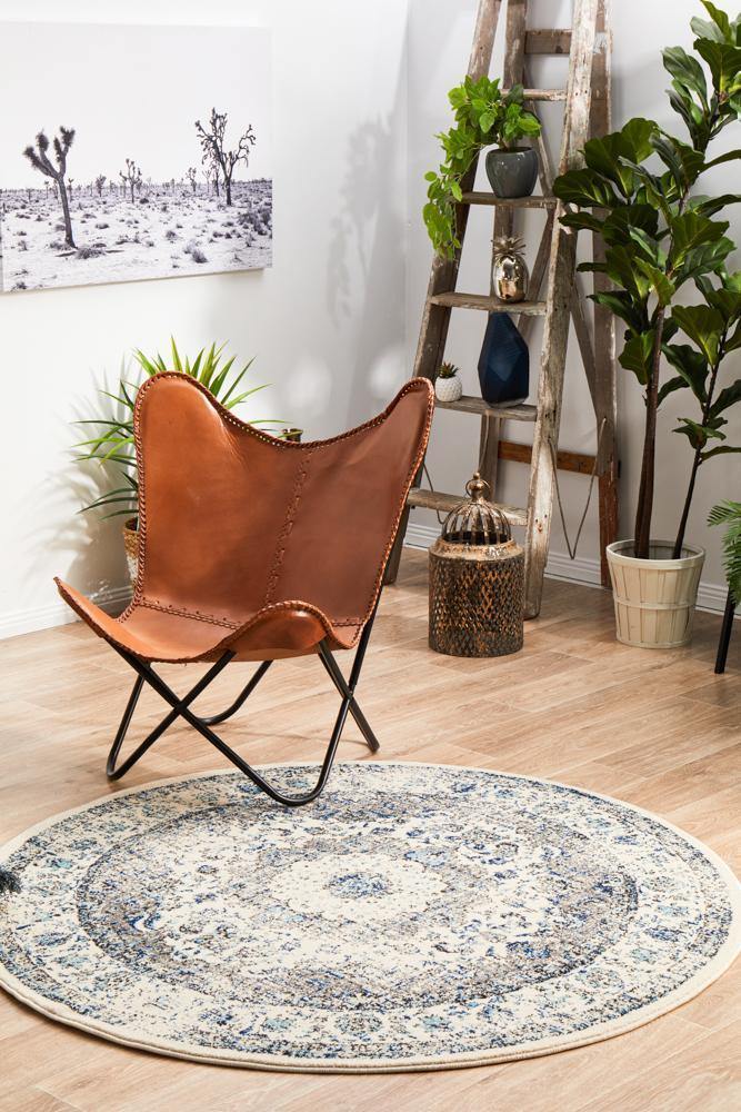 Evoke Mist White Transitional Round Rug - Cozy Rugs Australia