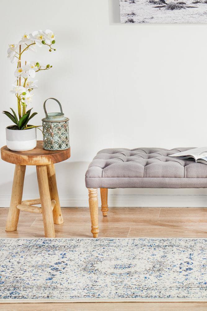 Evoke Mist White Transitional Runner Rug - Cozy Rugs Australia