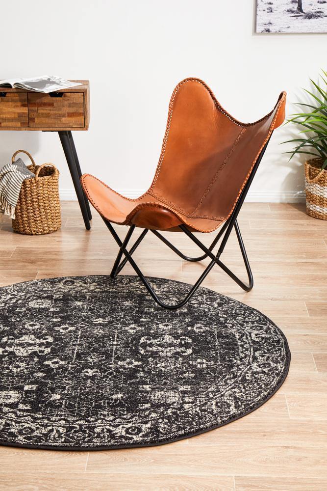 Evoke Estella Charcoal Transitional Round Rug - Cozy Rugs Australia