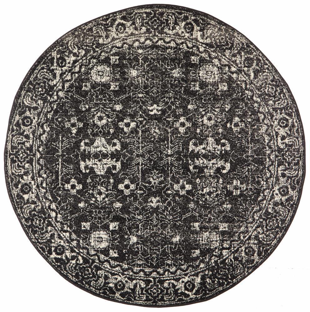 Evoke Estella Charcoal Transitional Round Rug - Cozy Rugs Australia