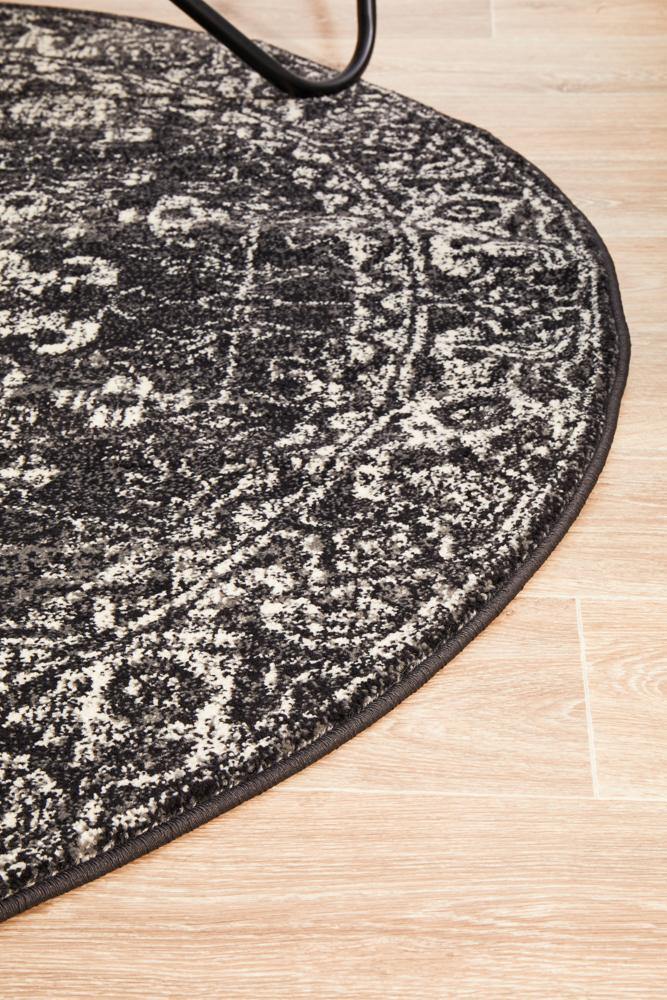 Evoke Estella Charcoal Transitional Round Rug - Cozy Rugs Australia
