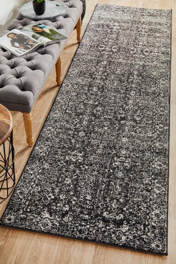 Evoke Estella Charcoal Transitional Runner Rug - Cozy Rugs Australia
