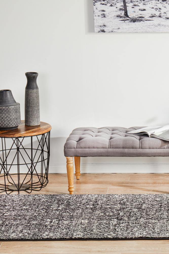 Evoke Estella Charcoal Transitional Runner Rug - Cozy Rugs Australia