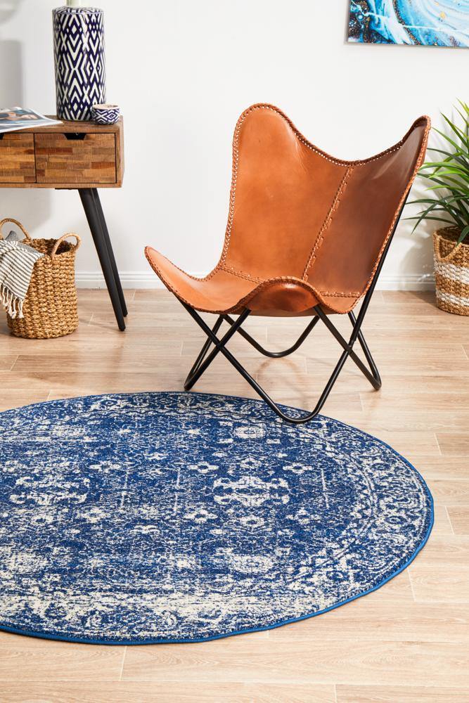 Evoke Oasis Navy Transitional Round Rug - Cozy Rugs Australia