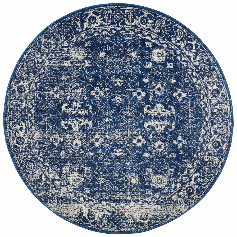 Evoke Oasis Navy Transitional Round Rug - Cozy Rugs Australia