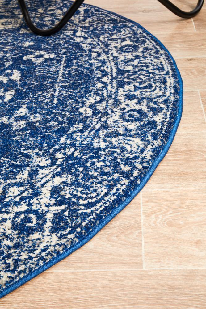 Evoke Oasis Navy Transitional Round Rug - Cozy Rugs Australia