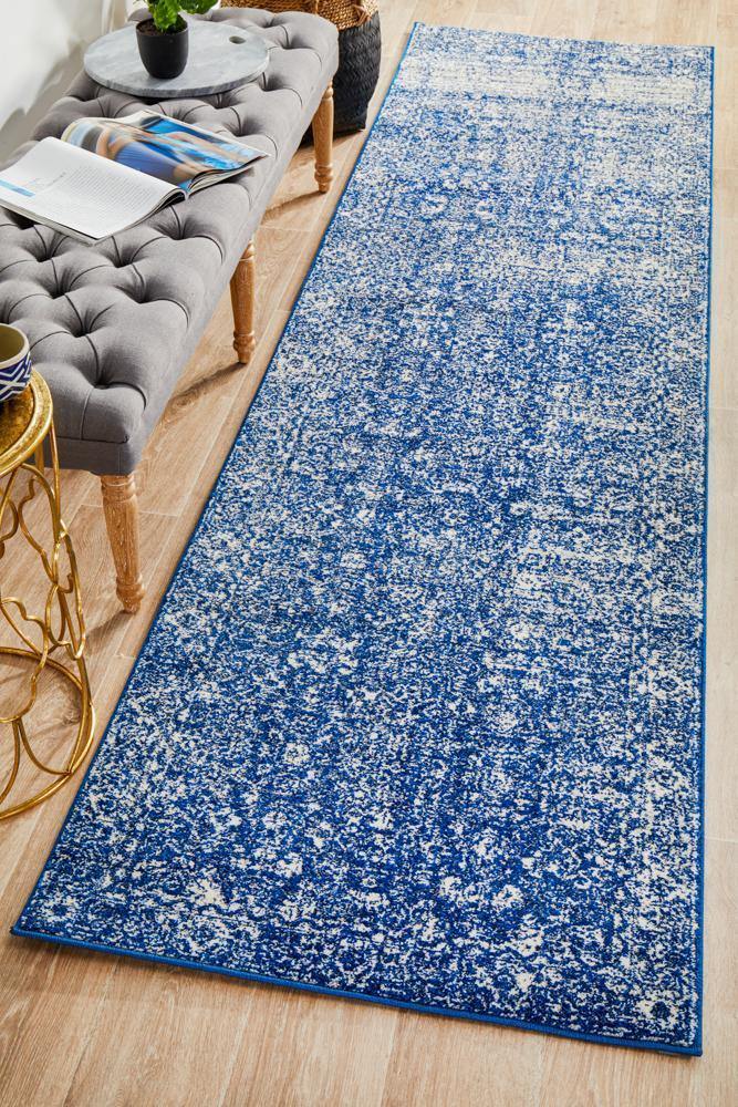 Evoke Oasis Navy Transitional Runner Rug - Cozy Rugs Australia