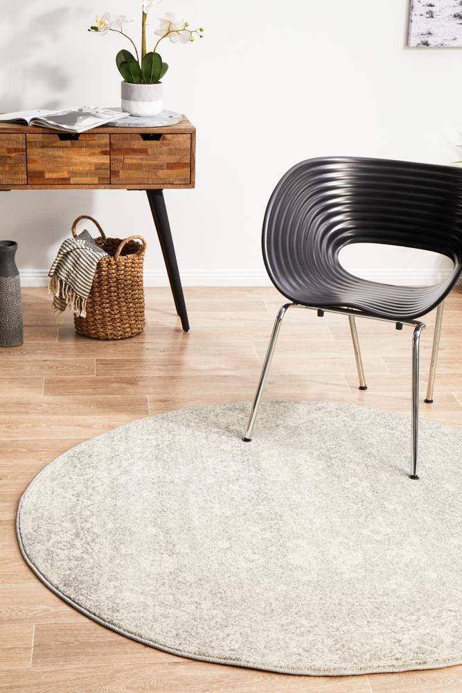 Evoke Shine Silver Transitional Round Rug - Cozy Rugs Australia