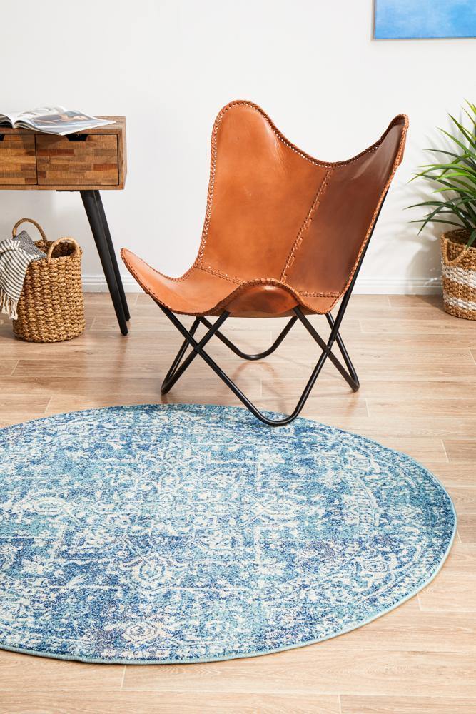 Evoke Muse Blue Transitional Round Rug - Cozy Rugs Australia