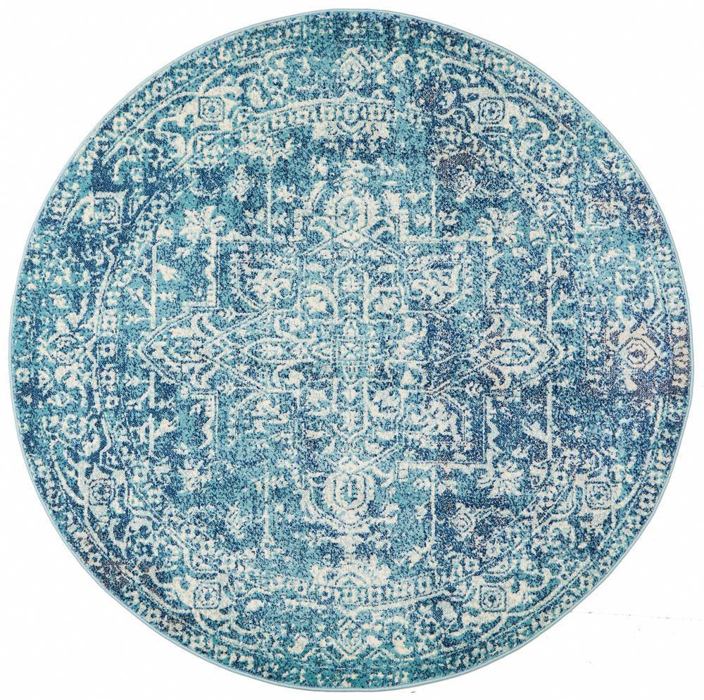 Evoke Muse Blue Transitional Round Rug - Cozy Rugs Australia
