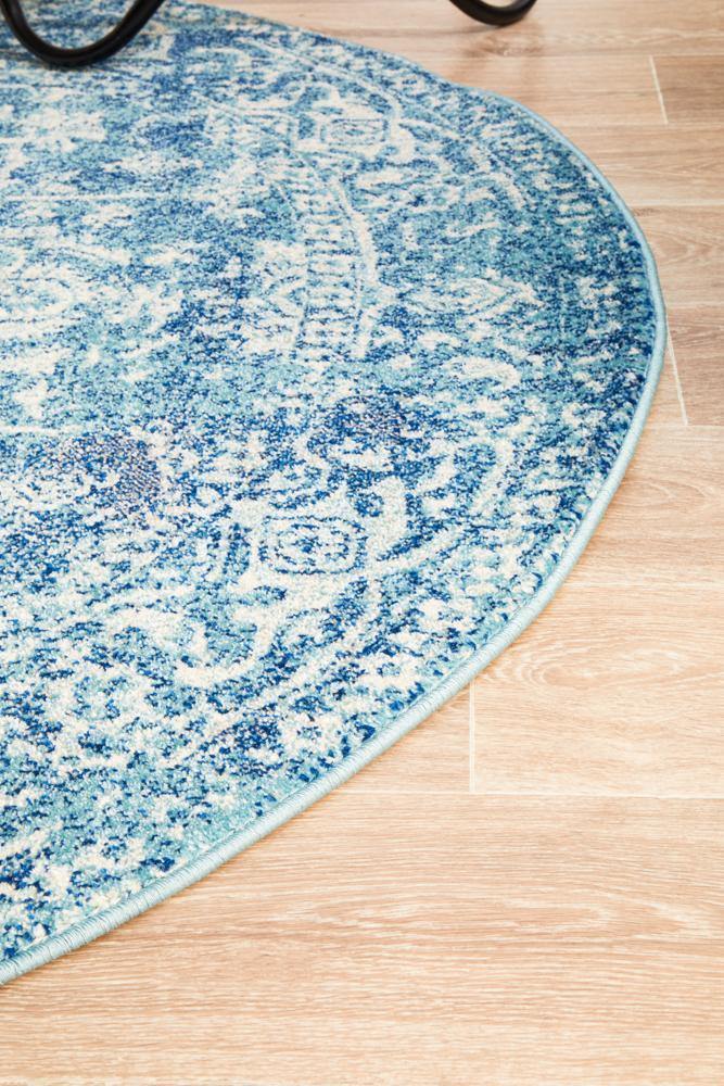 Evoke Muse Blue Transitional Round Rug - Cozy Rugs Australia