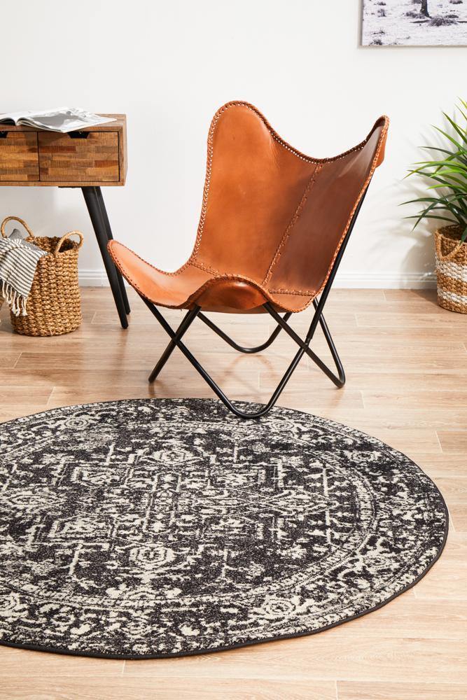 Evoke Scape Charcoal Transitional Round Rug - Cozy Rugs Australia