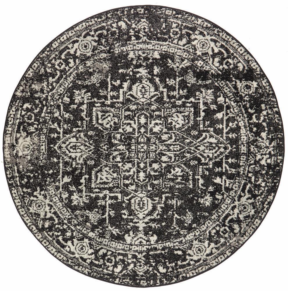 Evoke Scape Charcoal Transitional Round Rug - Cozy Rugs Australia