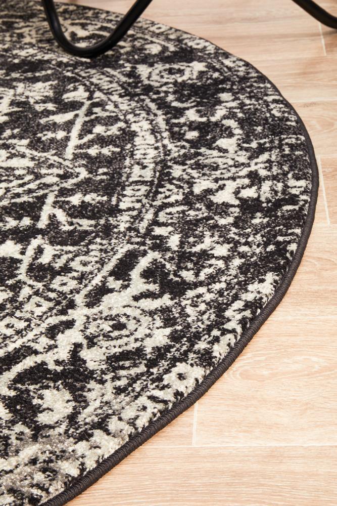 Evoke Scape Charcoal Transitional Round Rug - Cozy Rugs Australia