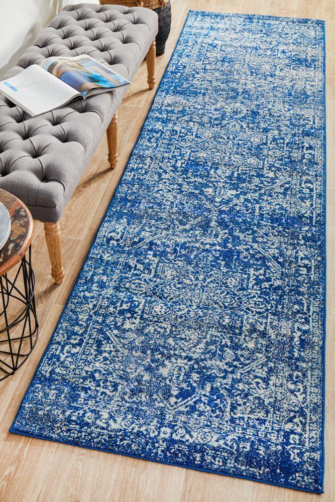 Evoke Contrast Navy Transitional Runner Rug - Cozy Rugs Australia