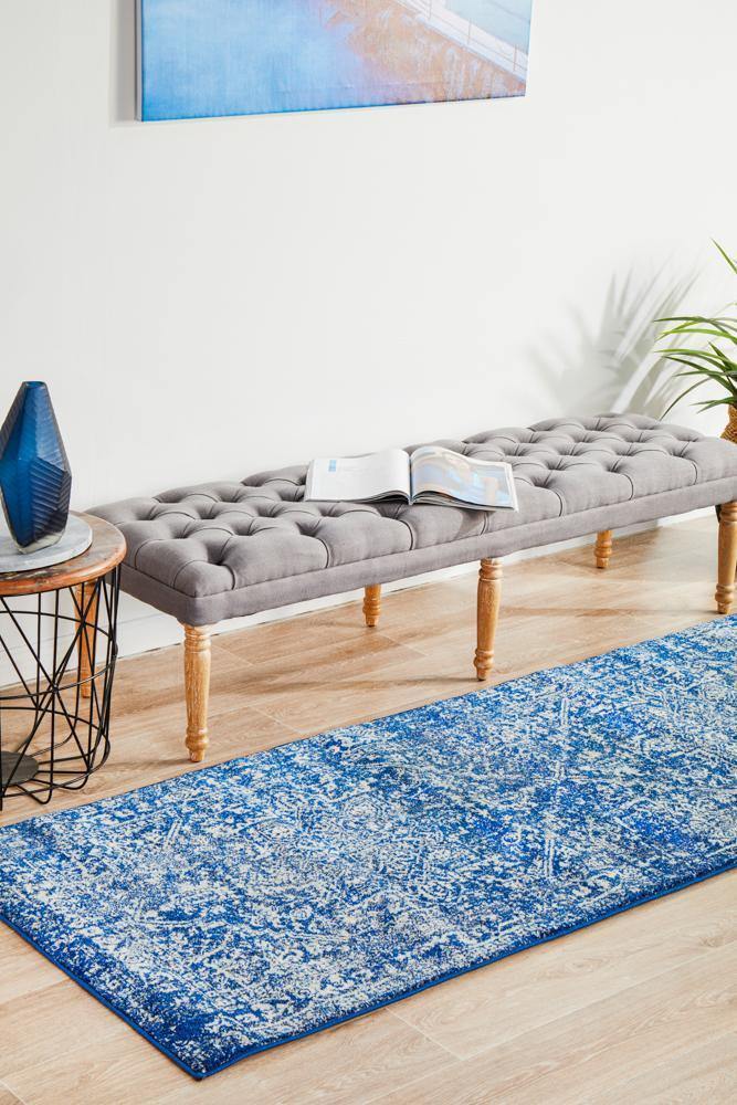 Evoke Contrast Navy Transitional Runner Rug - Cozy Rugs Australia