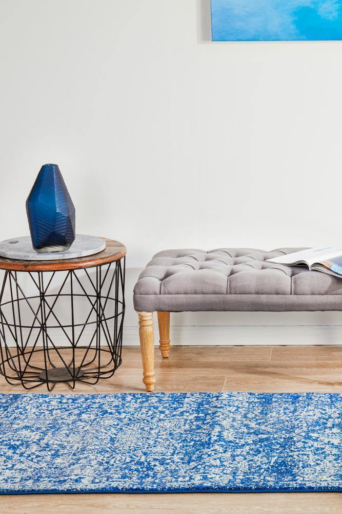 Evoke Contrast Navy Transitional Runner Rug - Cozy Rugs Australia