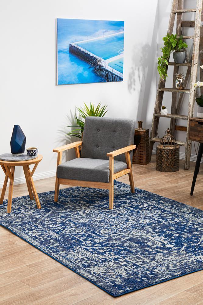 Evoke Contrast Navy Transitional Rug - Cozy Rugs Australia