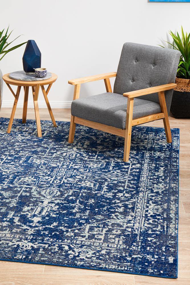 Evoke Contrast Navy Transitional Rug - Cozy Rugs Australia