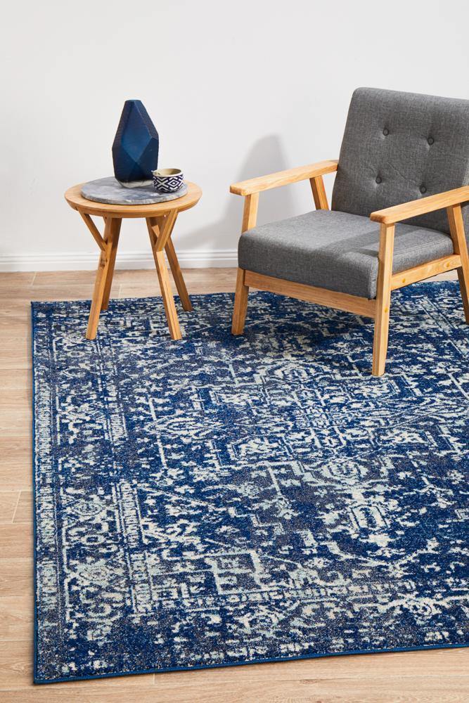 Evoke Contrast Navy Transitional Rug - Cozy Rugs Australia