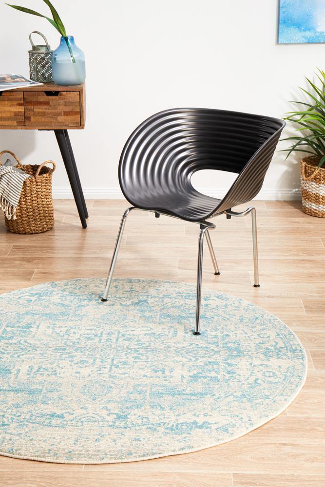 Evoke Glacier White Blue Transitional Round Rug - Cozy Rugs Australia