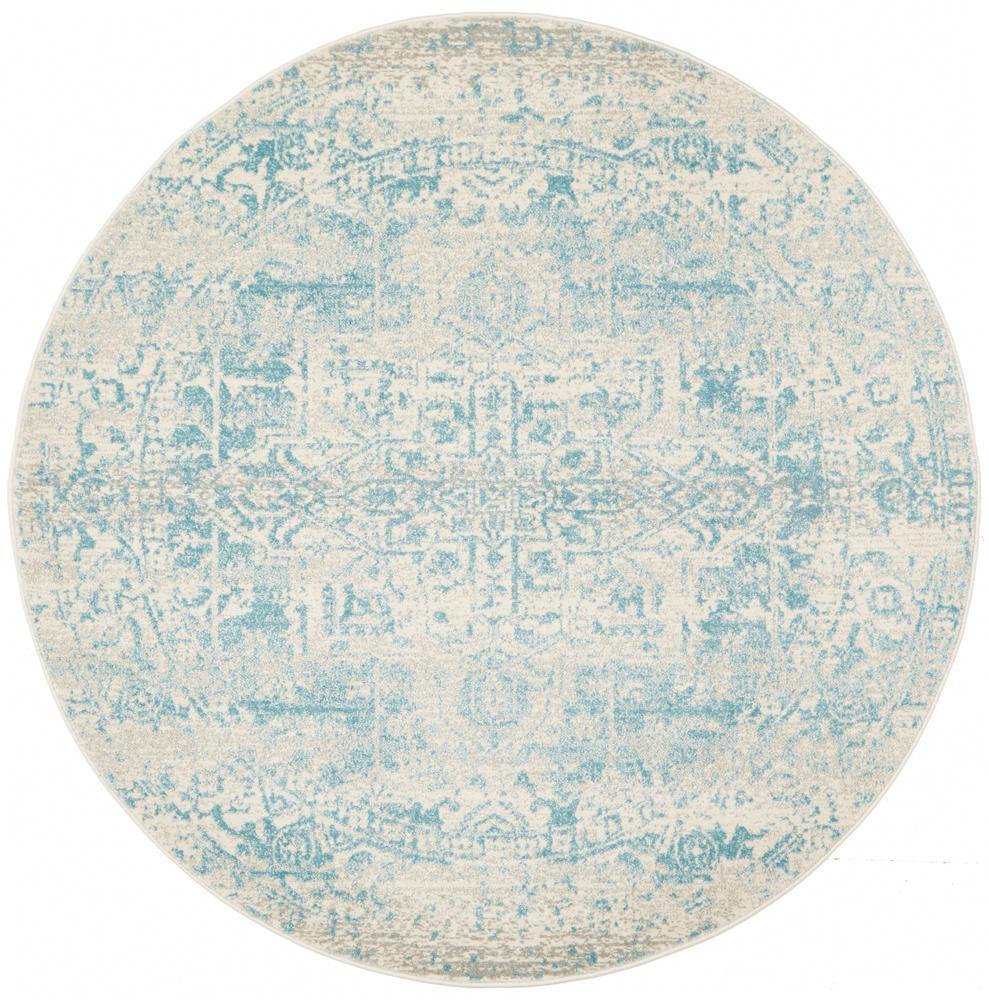 Evoke Glacier White Blue Transitional Round Rug - Cozy Rugs Australia