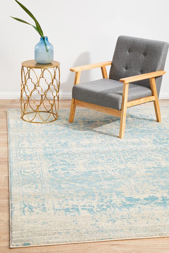 Evoke Glacier White Blue Transitional Rug - Cozy Rugs Australia