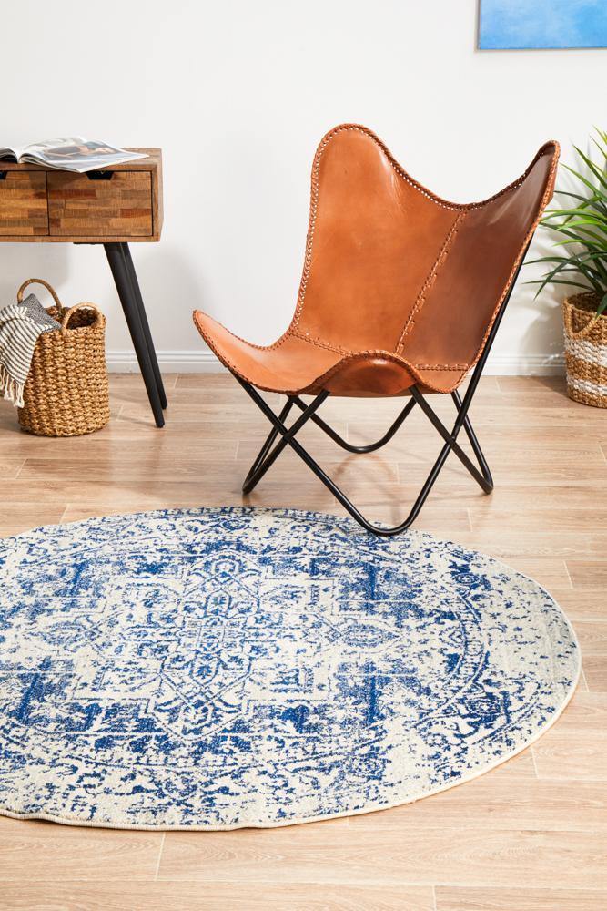 Evoke Horizon White Navy Transitional Round Rug - Cozy Rugs Australia