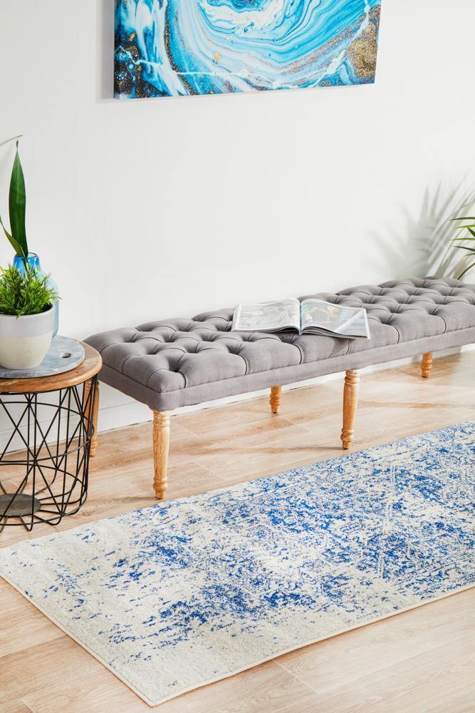 Evoke Horizon White Navy Transitional Runner Rug - Cozy Rugs Australia