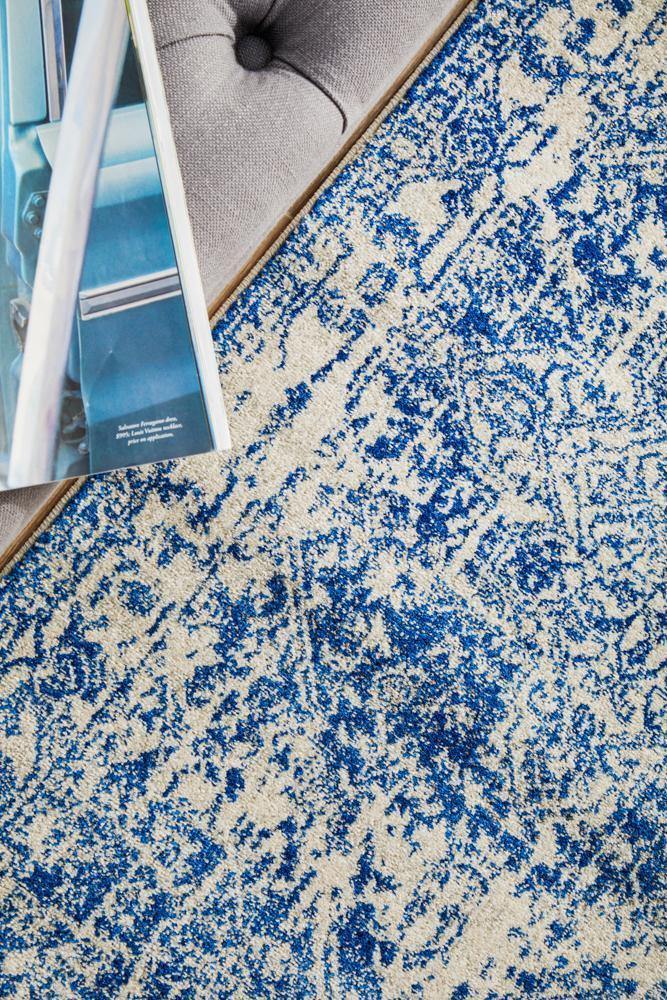 Evoke Horizon White Navy Transitional Runner Rug - Cozy Rugs Australia