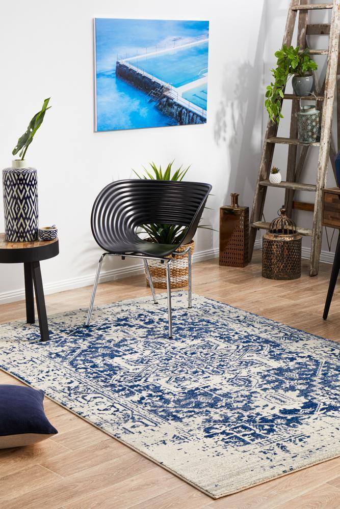 Evoke Horizon White Navy Transitional Rug - Cozy Rugs Australia