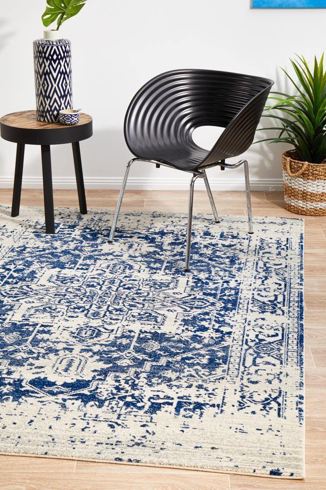 Evoke Horizon White Navy Transitional Rug - Cozy Rugs Australia