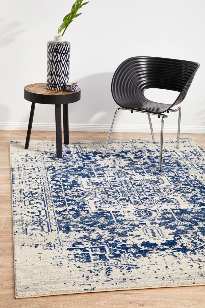Evoke Horizon White Navy Transitional Rug - Cozy Rugs Australia