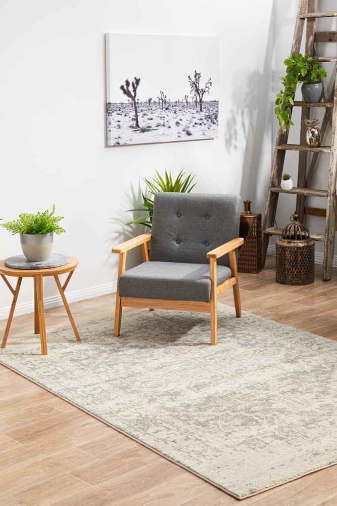 Evoke Dream White Silver Transitional Rug - Cozy Rugs Australia