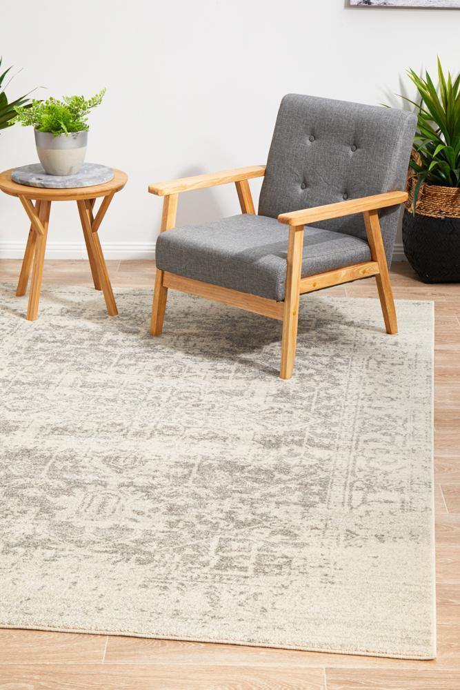 Evoke Dream White Silver Transitional Rug - Cozy Rugs Australia