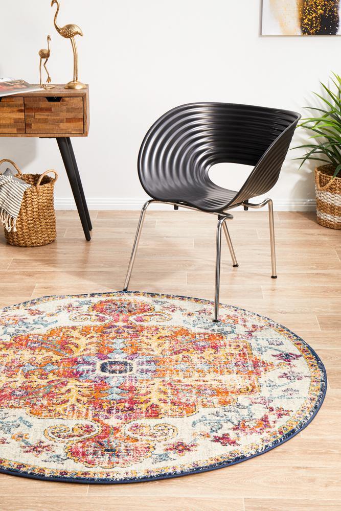Evoke Carnival White Transitional Round Rug - Cozy Rugs Australia